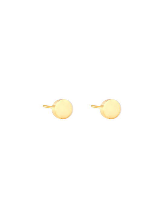 Golden steel earrings with smooth medals