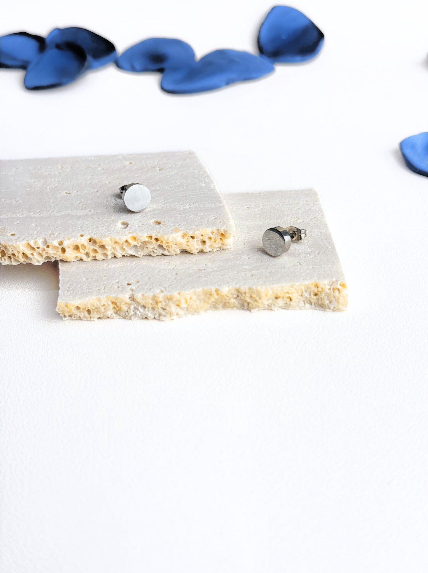 Silver steel earrings with smooth medals