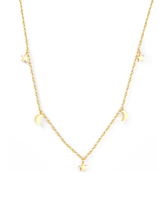 Collier en acier doré avec étoiles et lunes