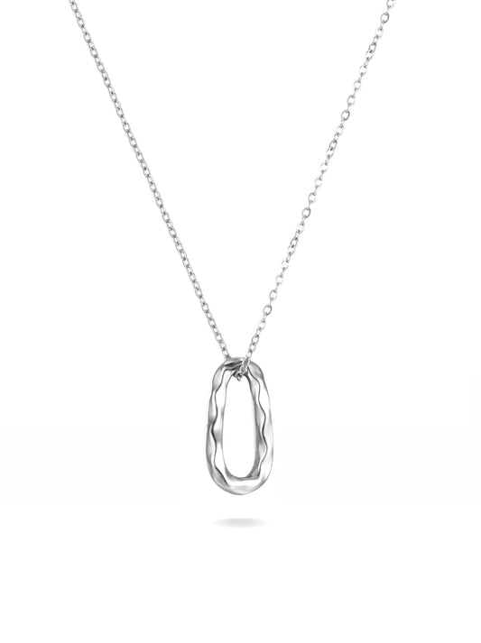 Silver steel necklace with irregular pendant