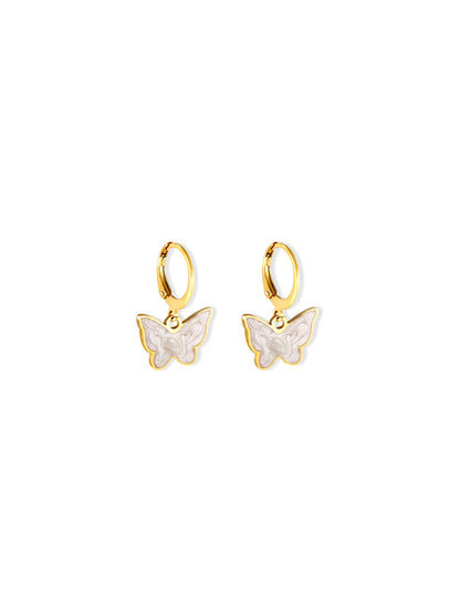 Golden steel earrings with pearl butterfly