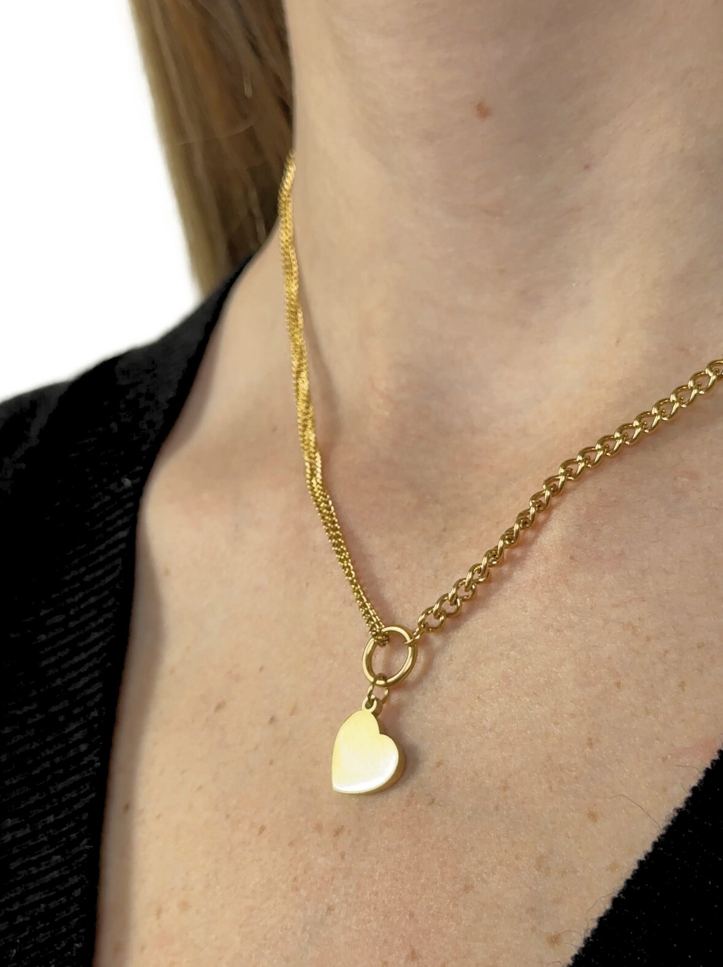 Heart gold steel necklace