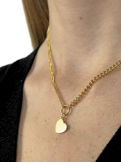 Heart gold steel necklace