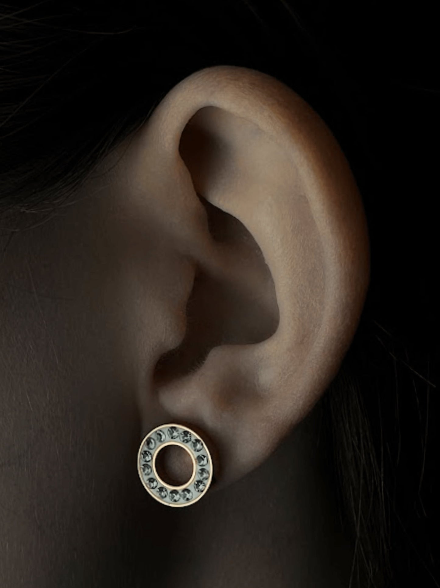 Golden steel crystal circle earrings