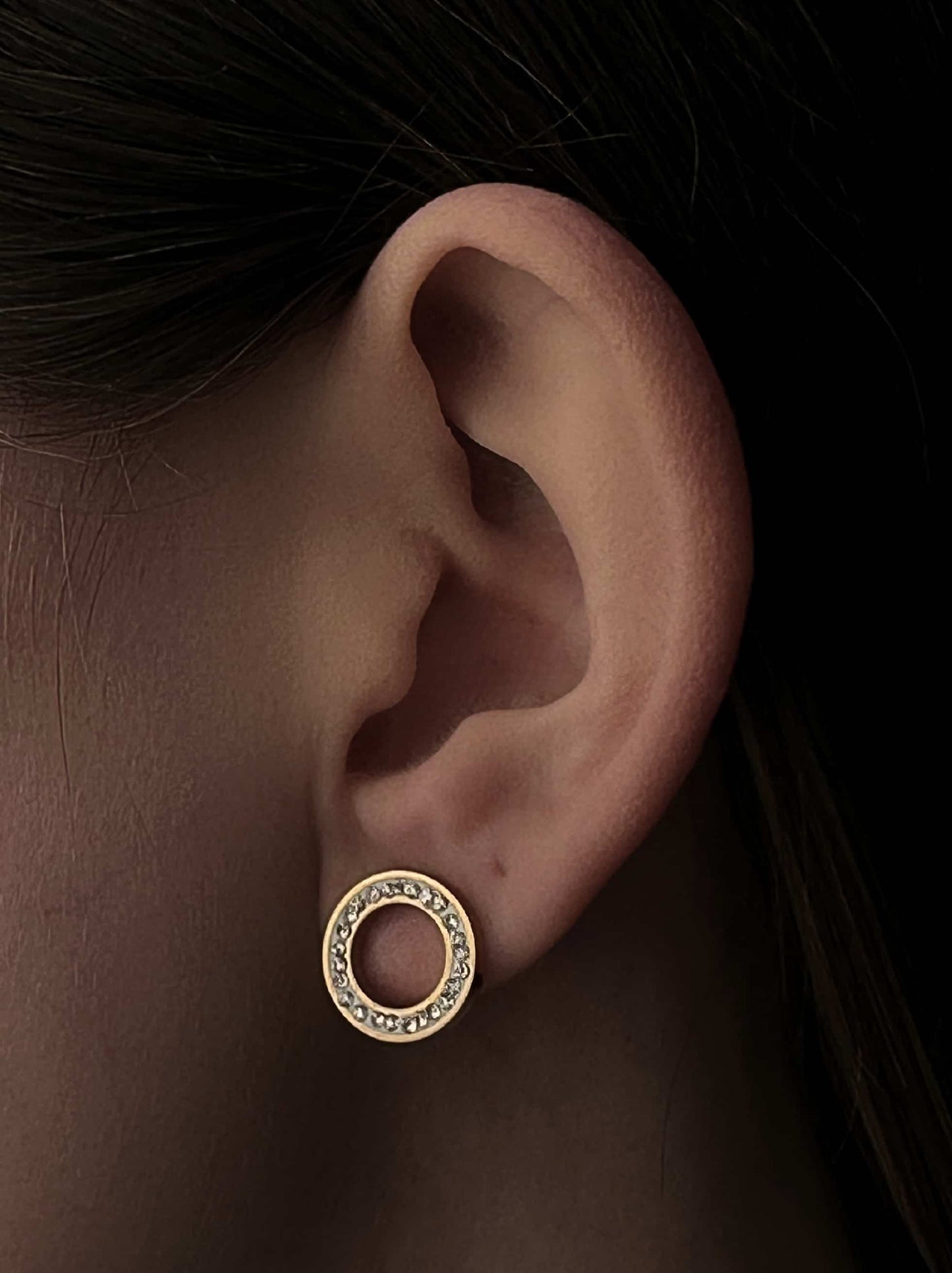 Golden steel crystal circle earrings