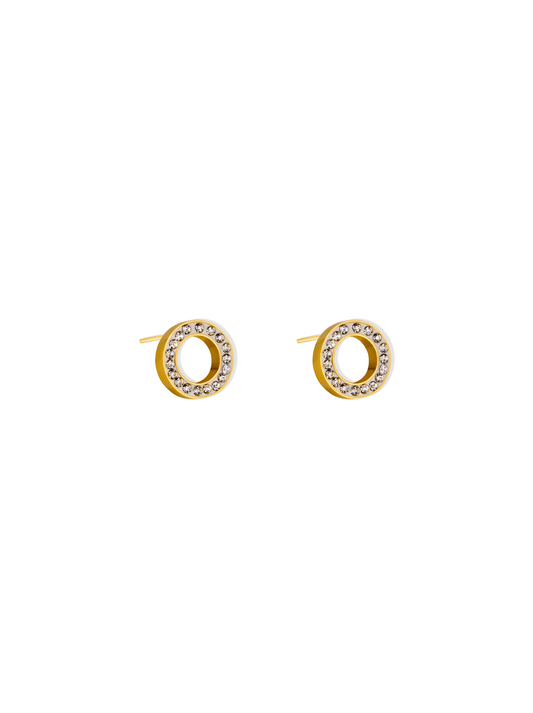 Golden steel crystal circle earrings