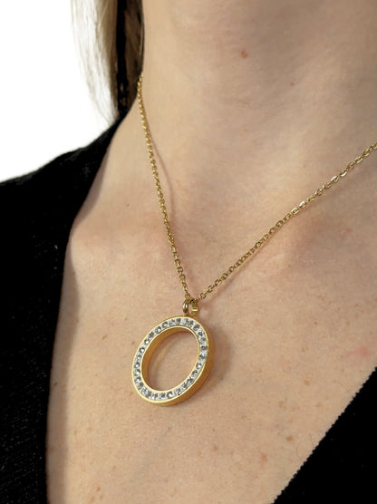 Golden steel necklace with circle of crystals