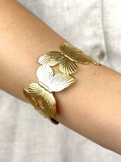 Butterfly Golden Steel Rigid Bracelet