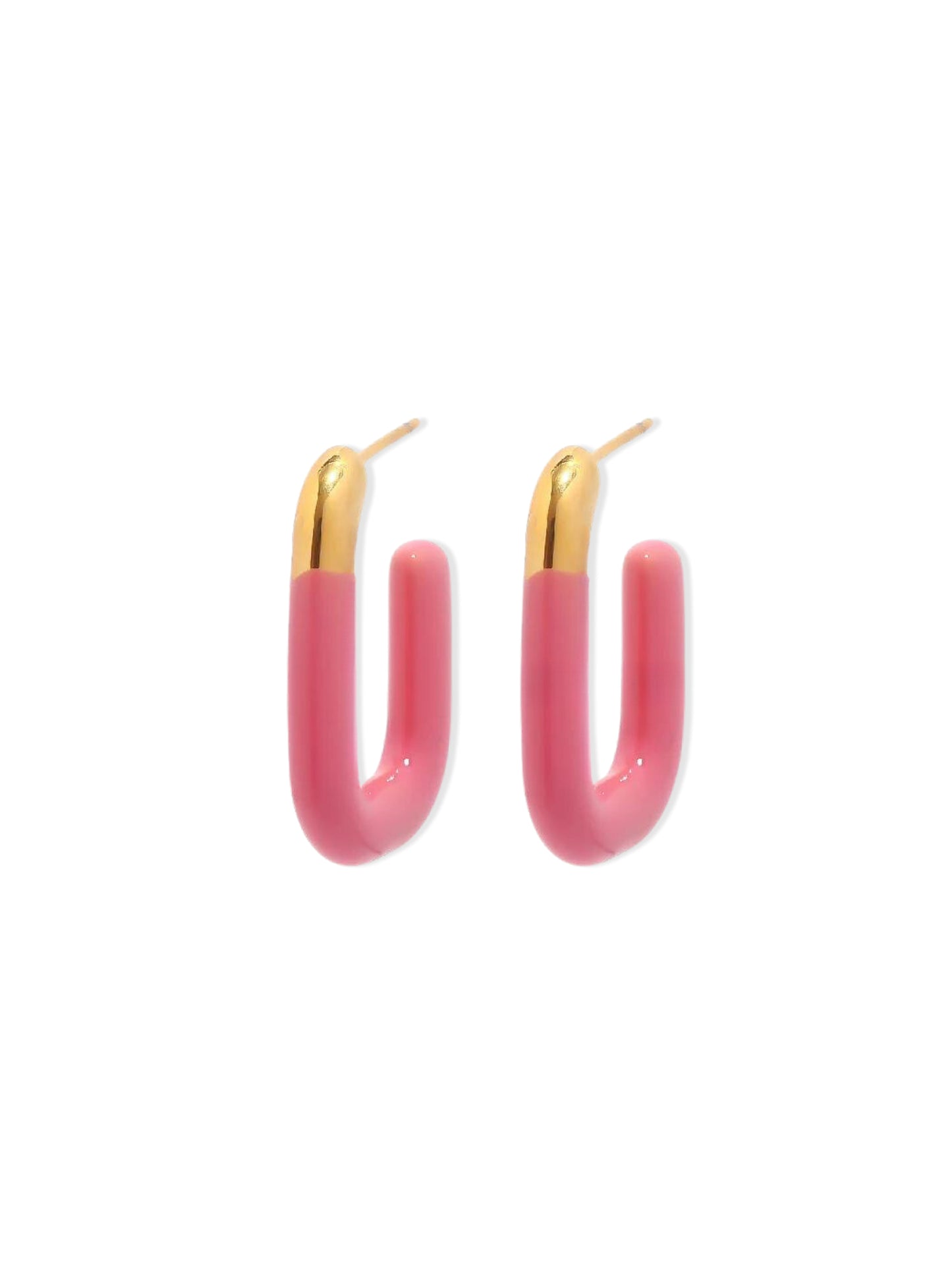 Pink enamelled gold steel rings