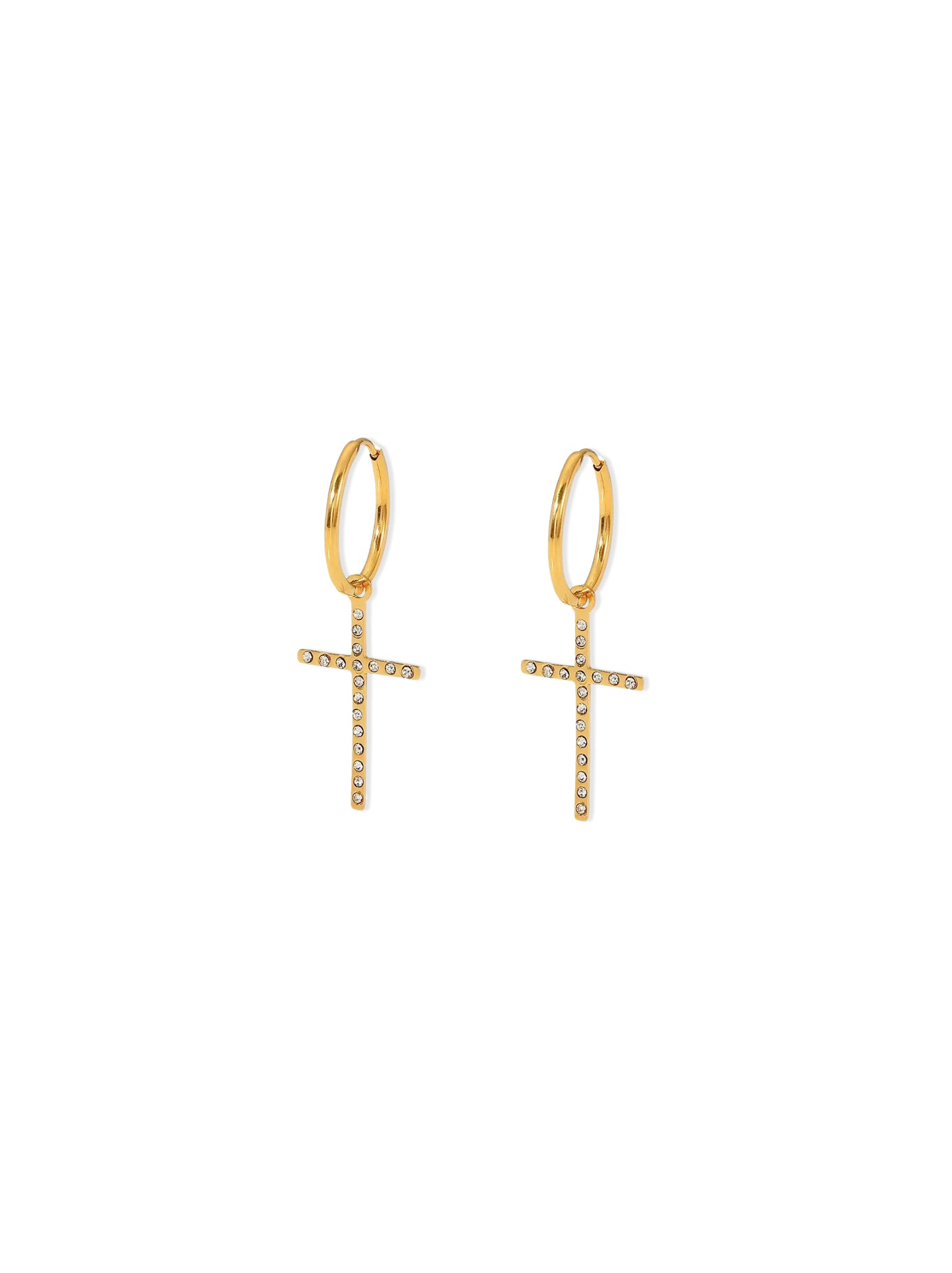 Golden steel cross hoops with zirconia