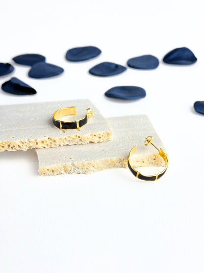 Black enamel gold steel rings