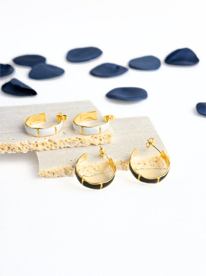 Black enamel gold steel rings