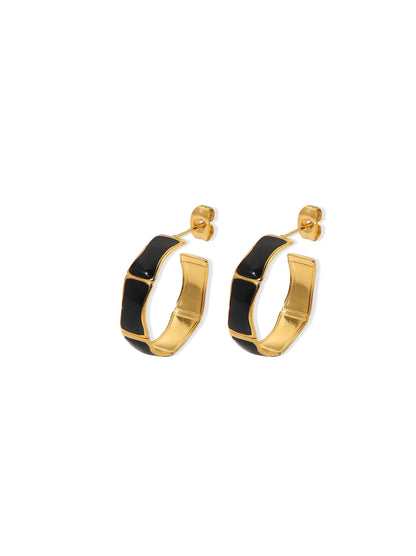 Black enamel gold steel rings