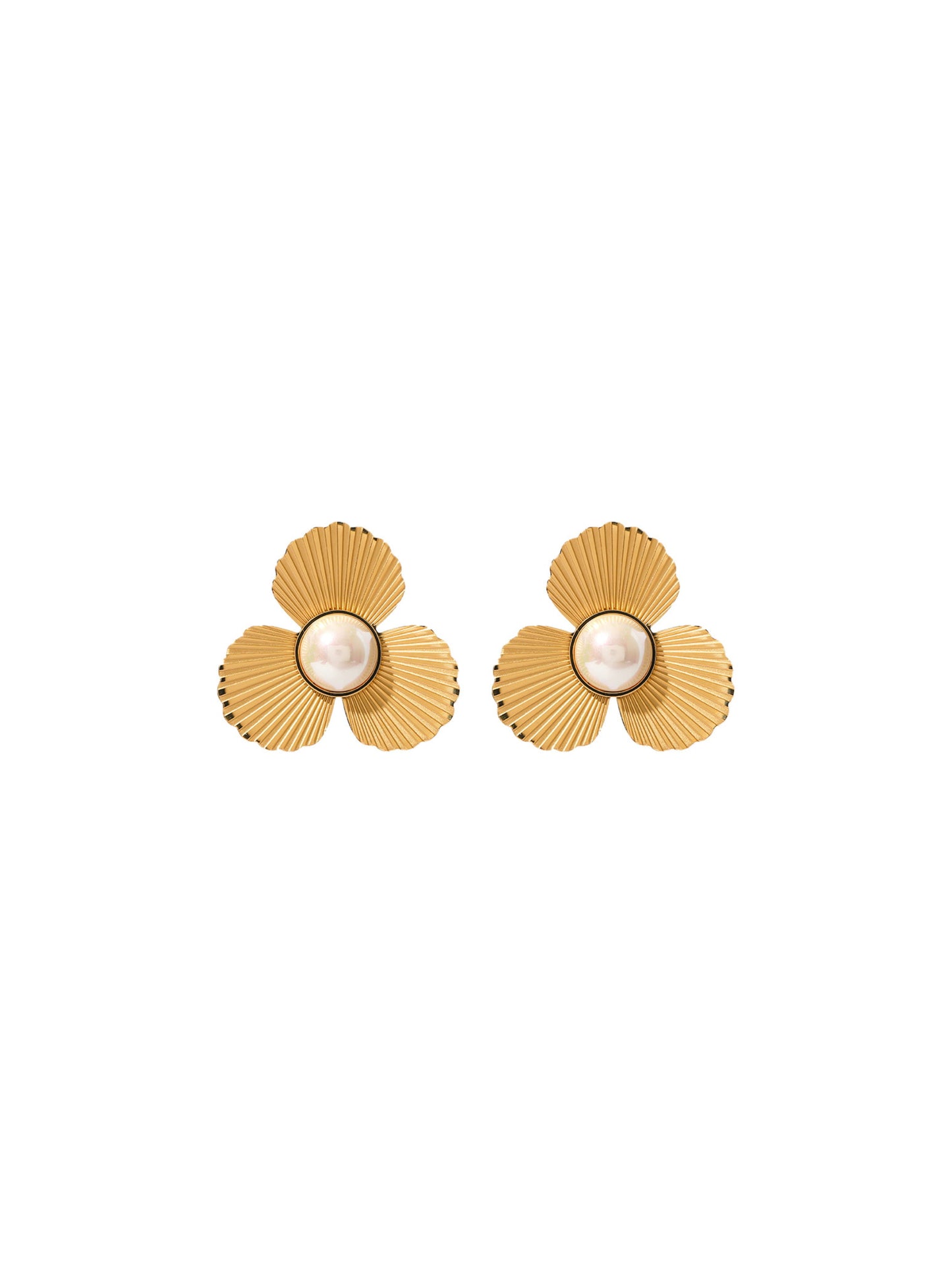 Flower gold steel earrings with pearl