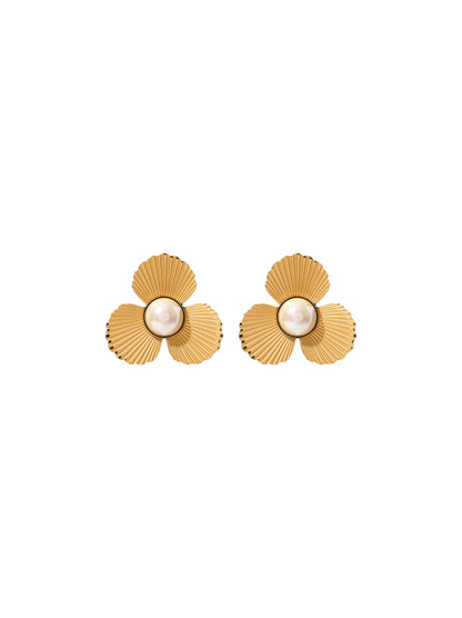 Flower gold steel earrings with pearl