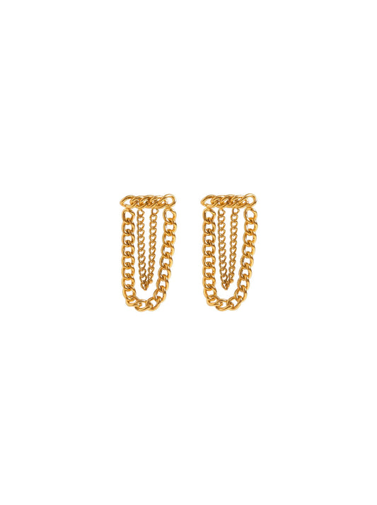 Double chain gold steel earrings