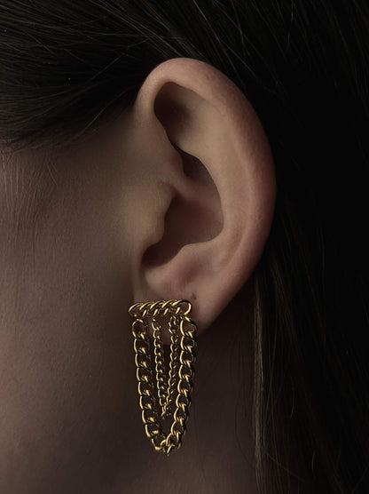 Double chain gold steel earrings