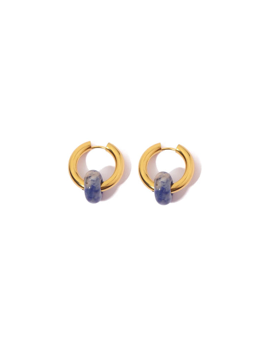 Blue stone gold steel hoops