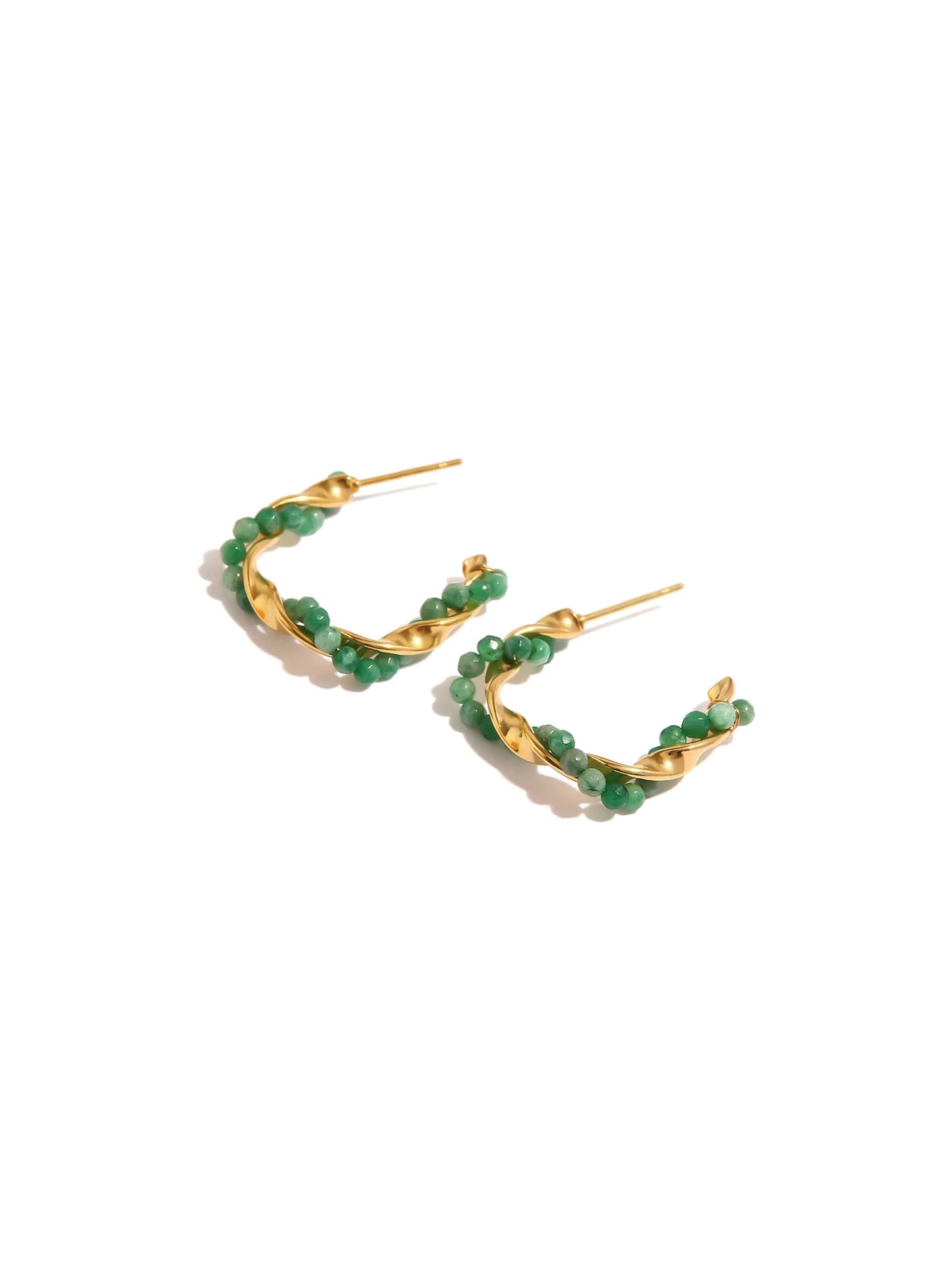 Golden steel hoops with green beads