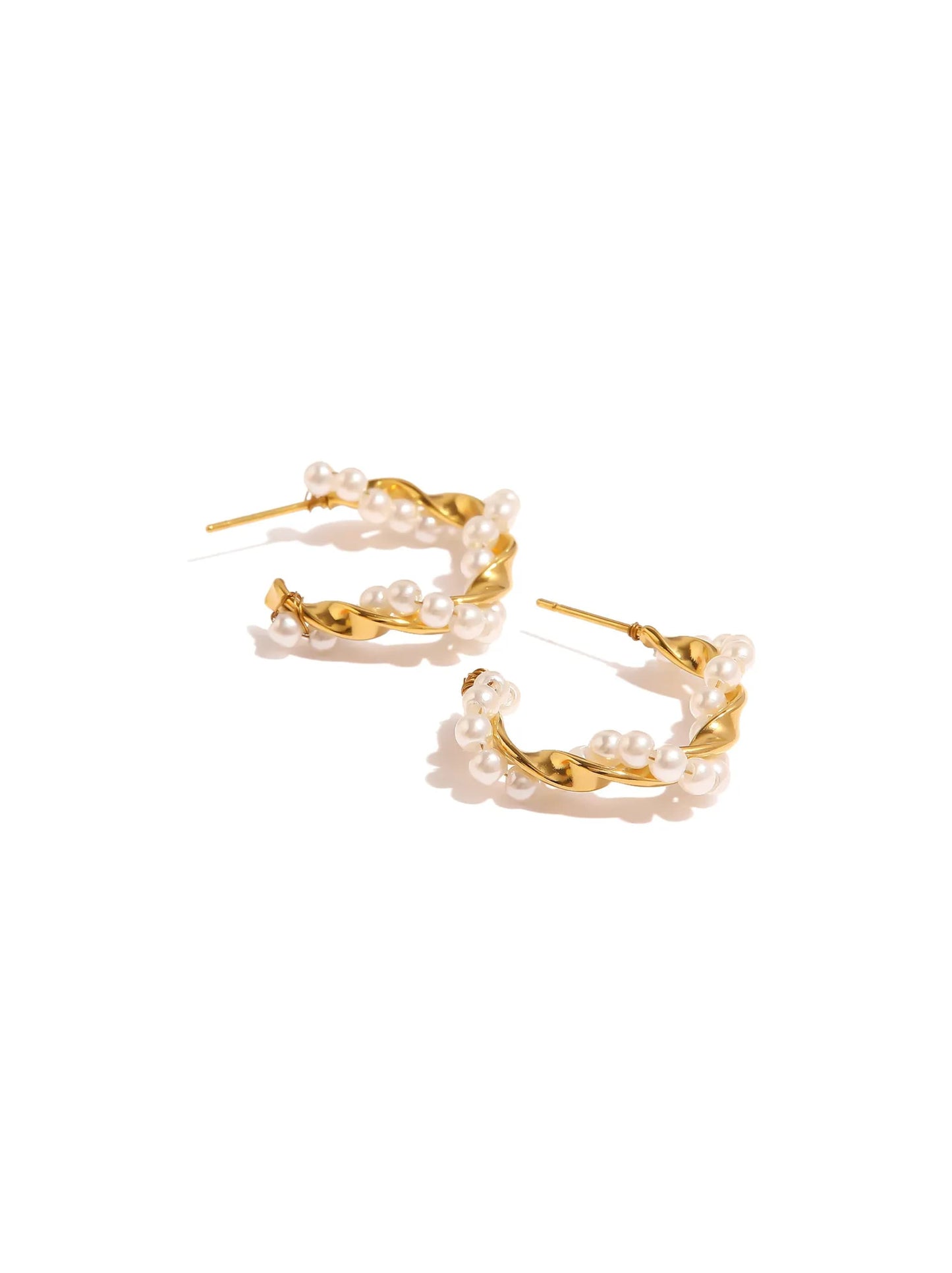 Golden steel hoops with pearls