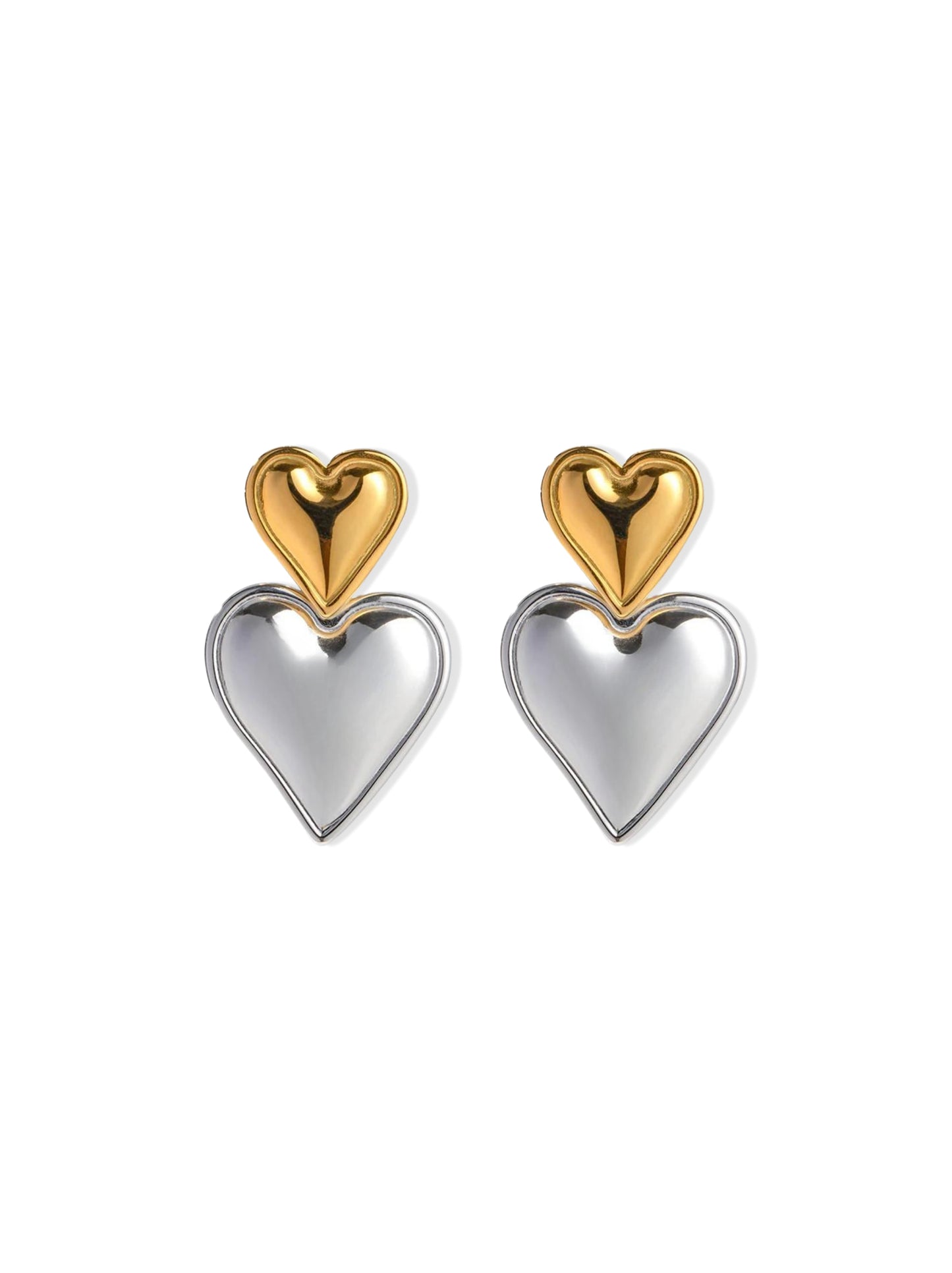 Gold and silver heart steel earrings