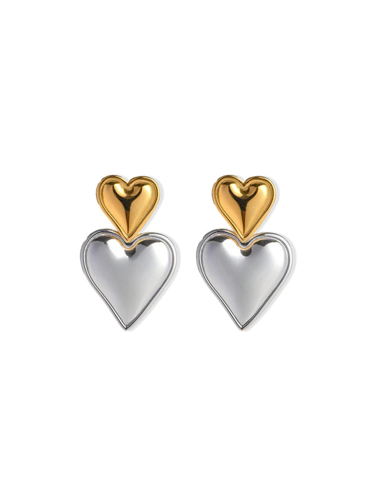 Gold and silver heart steel earrings