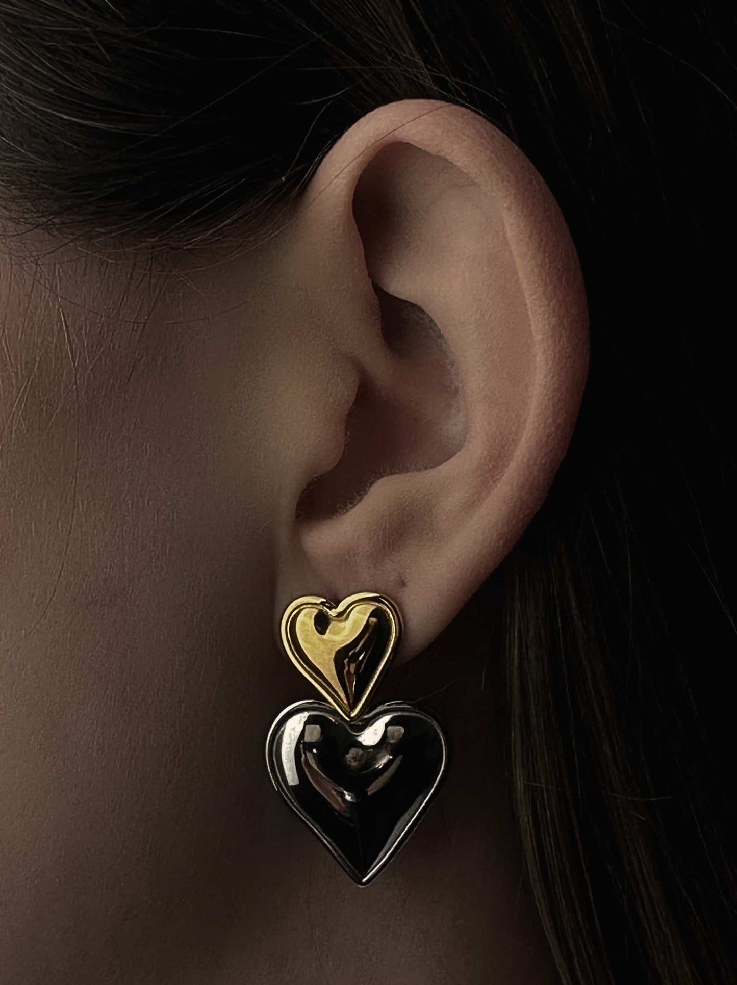 Boucles d'oreilles acier coeur doré et argenté