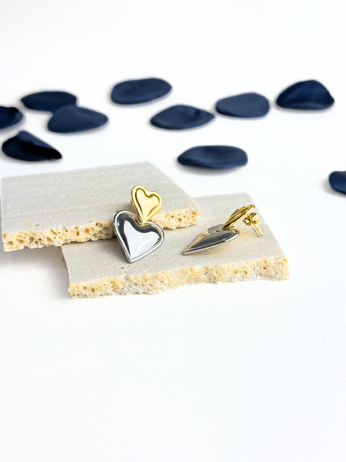 Gold and silver heart steel earrings