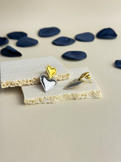 Gold and silver heart steel earrings