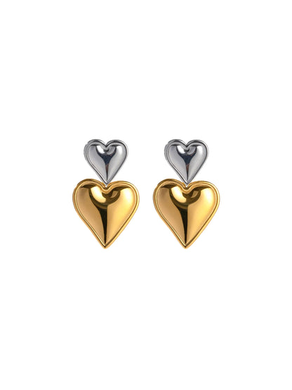 Silver and gold heart steel earrings