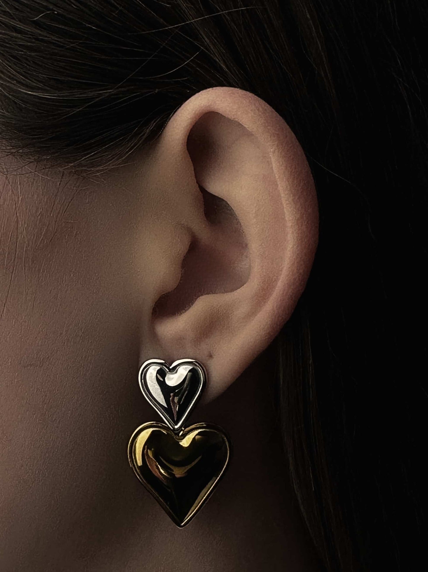 Silver and gold heart steel earrings