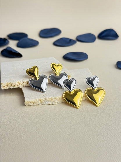 Gold and silver heart steel earrings