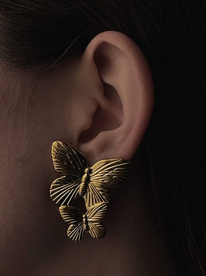 Butterfly gold steel earrings