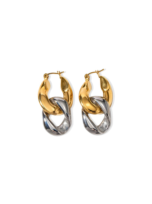 Gold and silver steel link earrings