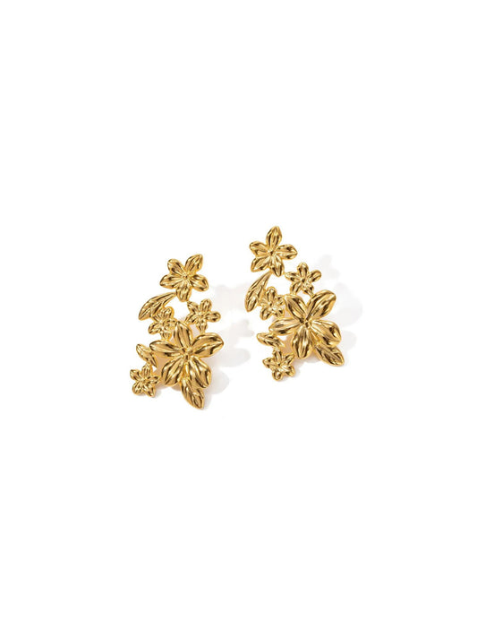 Boucles d'oreilles fleurs en acier doré