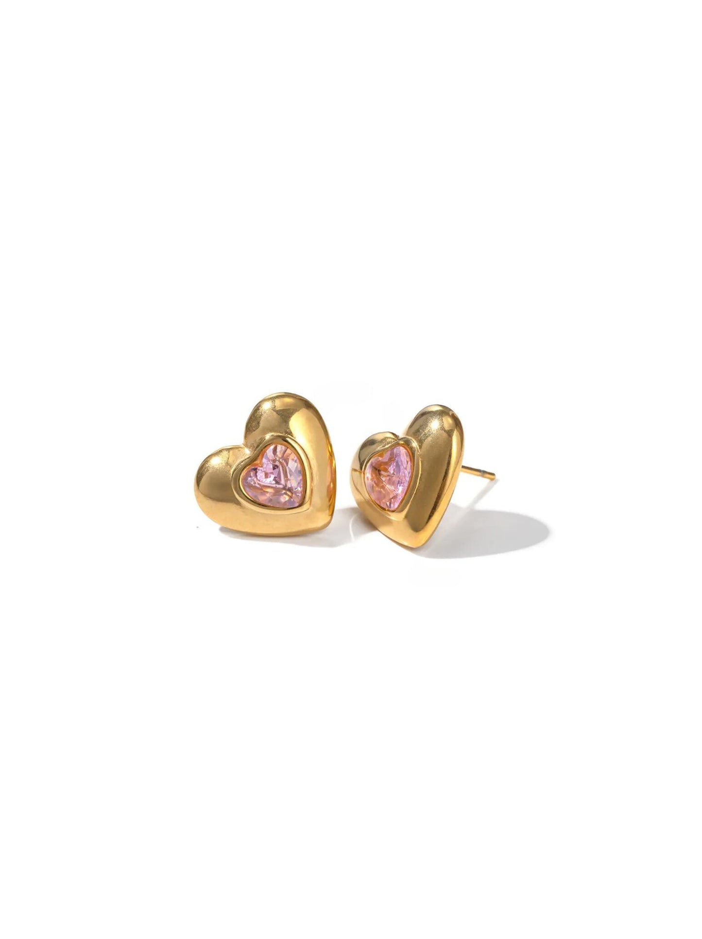 Zirconia heart gold steel earrings