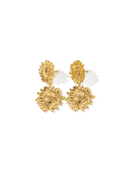 Irregular sunflower gold steel earrings