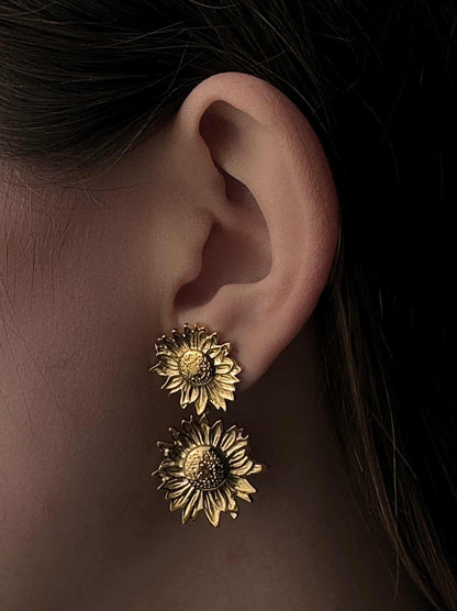 Irregular sunflower gold steel earrings