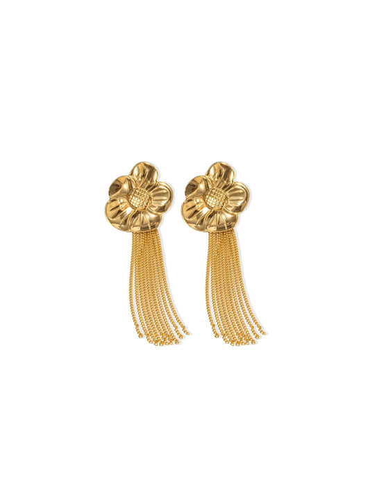 Flower gold steel earrings with chains