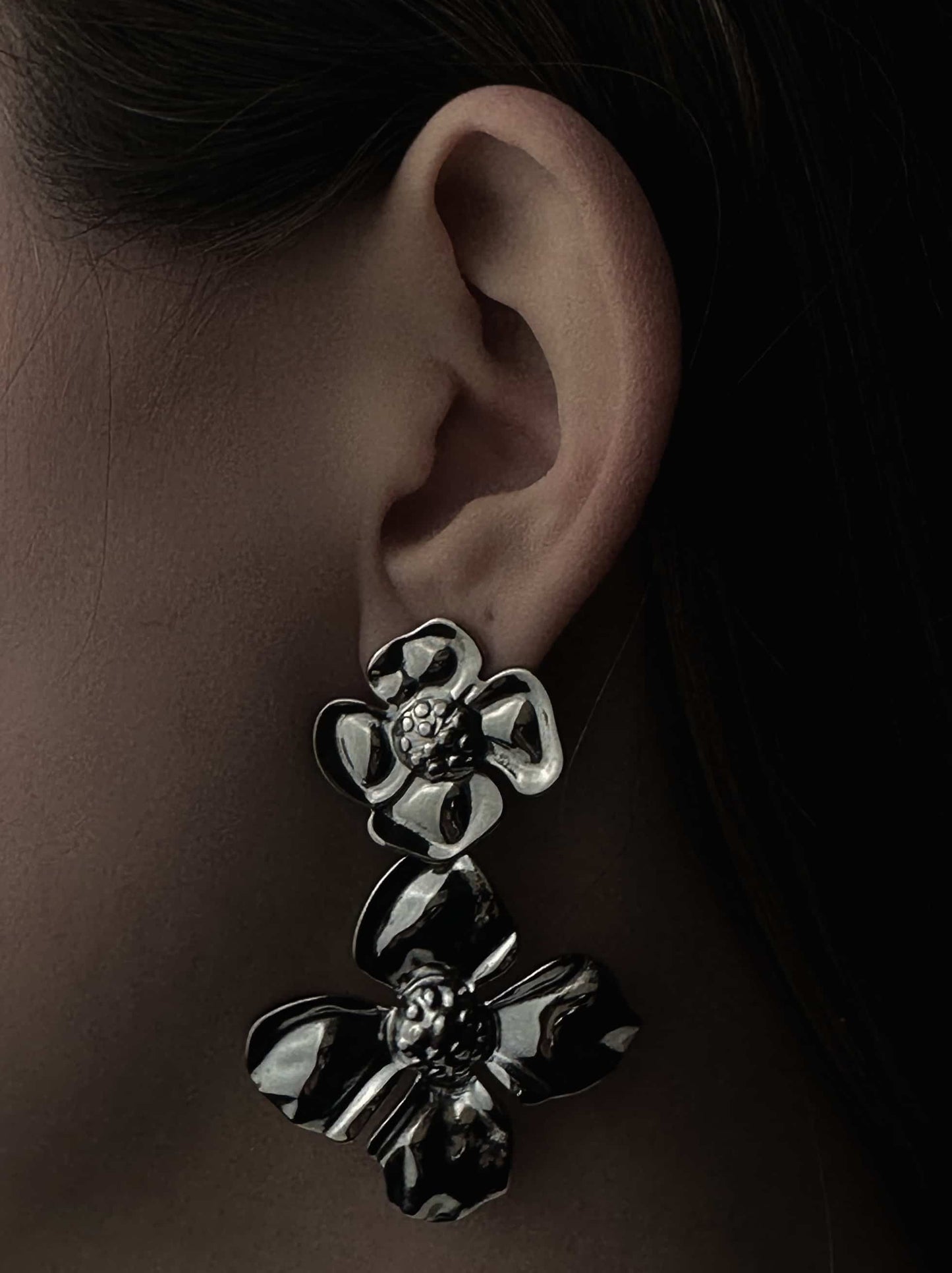 Boucles d'oreilles fleur en acier argenté