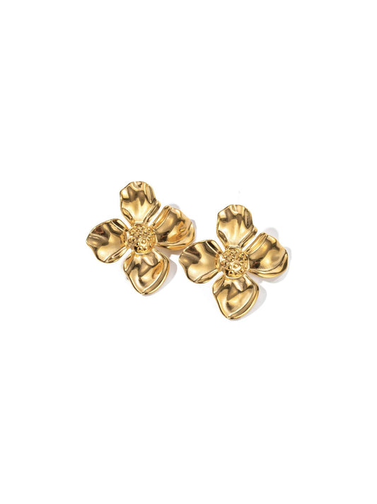 Irregular Flower Golden Steel Earrings