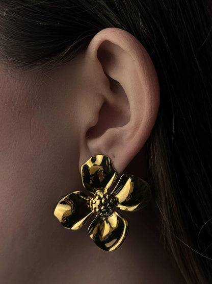 Irregular Flower Golden Steel Earrings