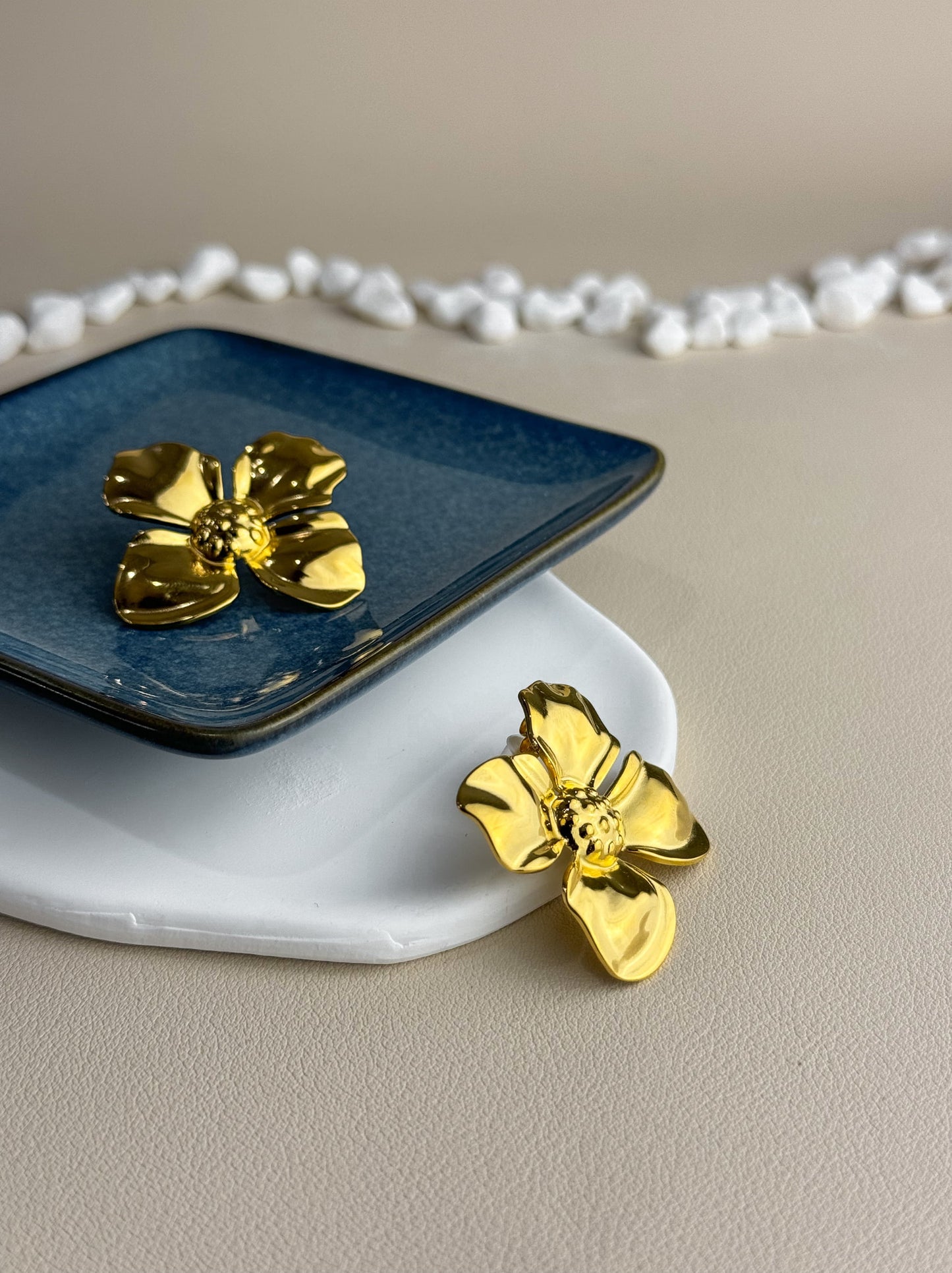 Irregular Flower Golden Steel Earrings