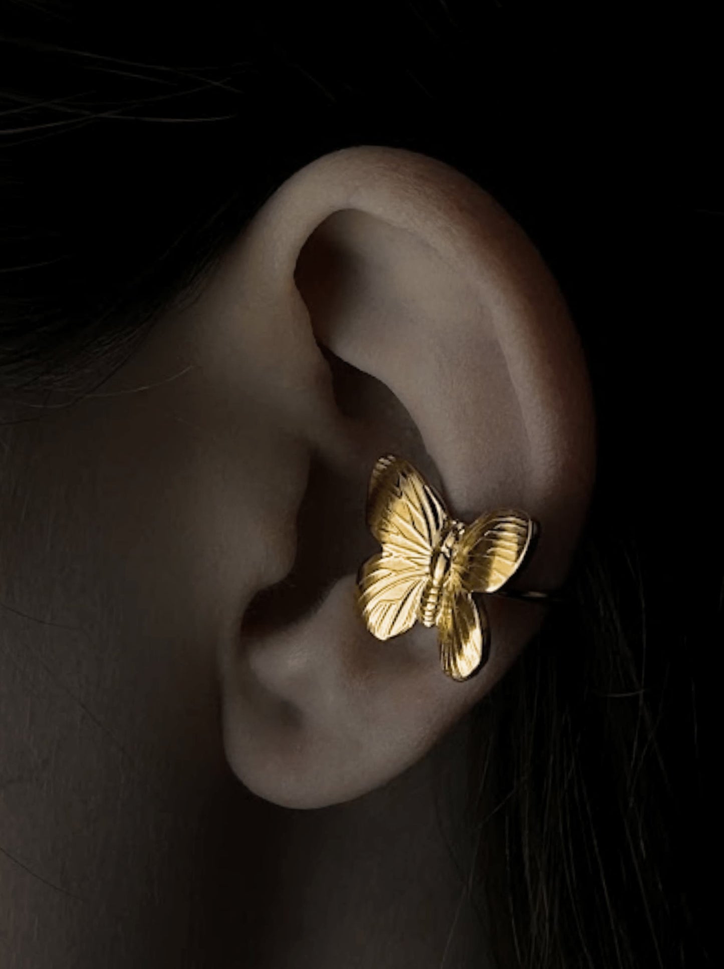 Butterfly gold steel ear cuff