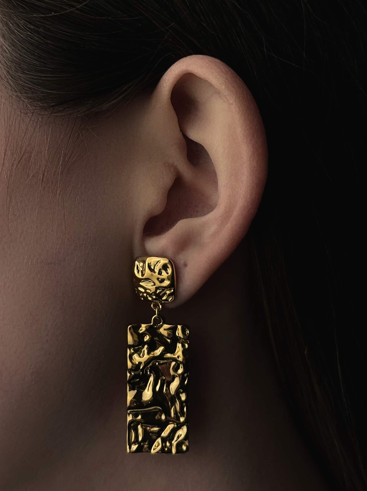 Irregular Long Golden Steel Earrings
