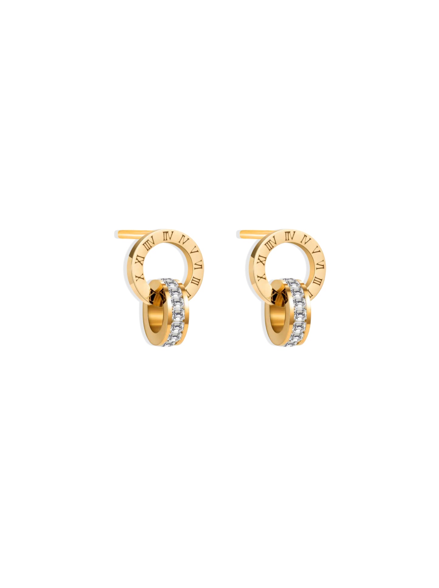 Circle gold steel earrings with zirconia