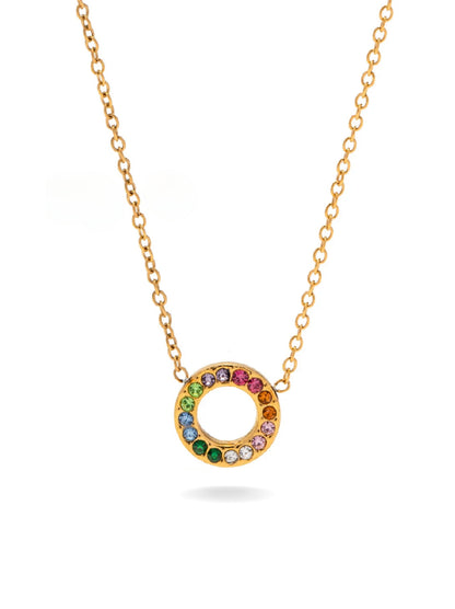 Colorful gold steel necklace with zirconia