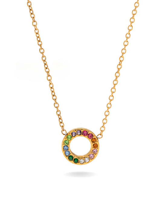 Colorful gold steel necklace with zirconia