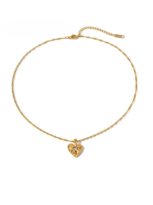 Golden steel heart necklace with crystal