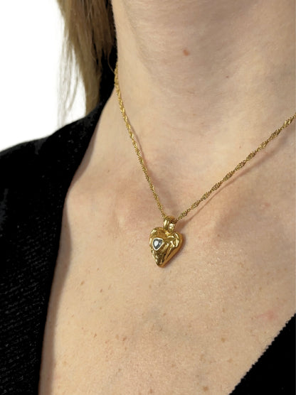 Golden steel heart necklace with crystal